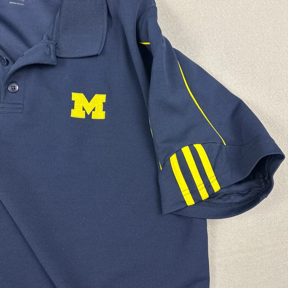 Michigan Wolverines Shirt Men Large Blue Adidas Short Sleeve Basketball L *